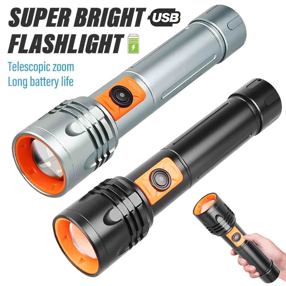 Outdoor Lighting Bulbs - High Power LED Flashlight USB Rechargeable
