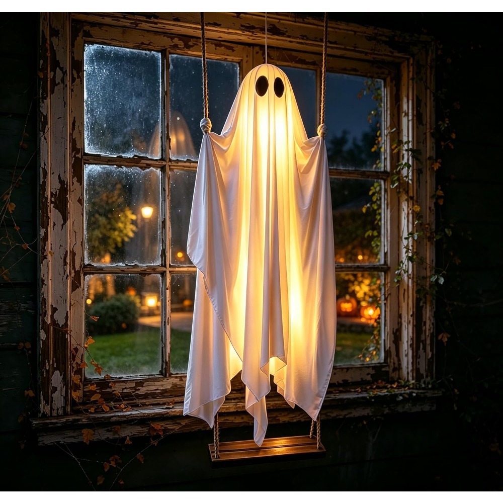 Halloween Glowing Ghost on Swi - Outdoor Lighting On Trees review and price